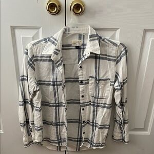 White and Black Plaid Button-Up Shirt